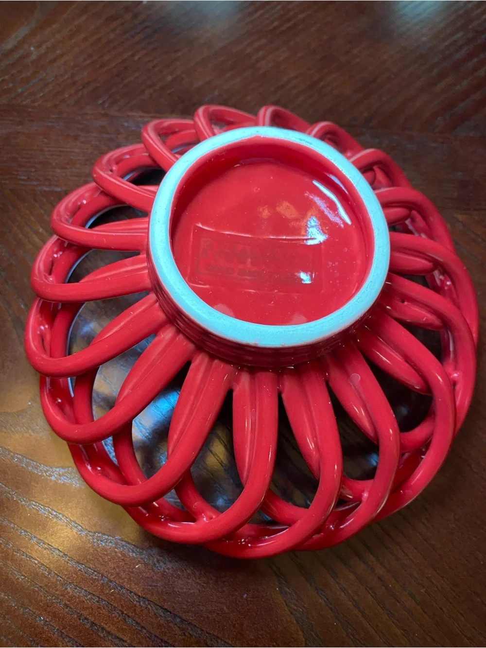 Vibrant Red Ceramic Open Weave Lattice Decorative Bread or Fruit Bowl 8.5 inch